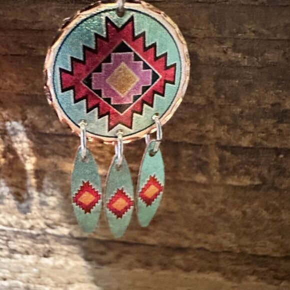 Handmade Boho Copper Earrings, Diamond Cut Native American Drop Earrings, Gift - Picture 5 of 9